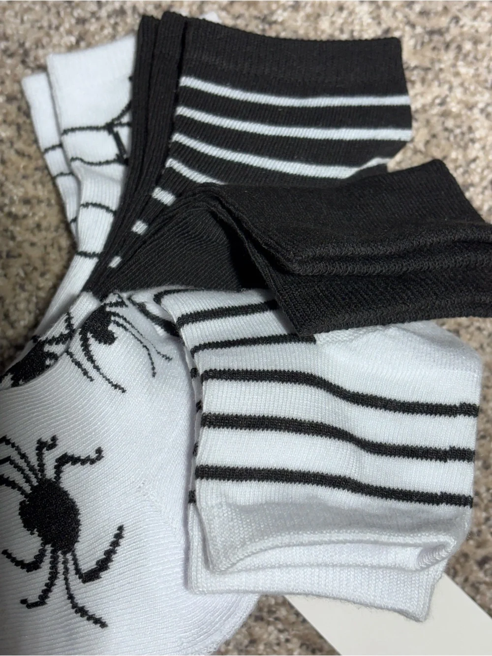 Halloween Socks Spiderwebs and Black Spider, Striped and Solid Design Size 5-10
